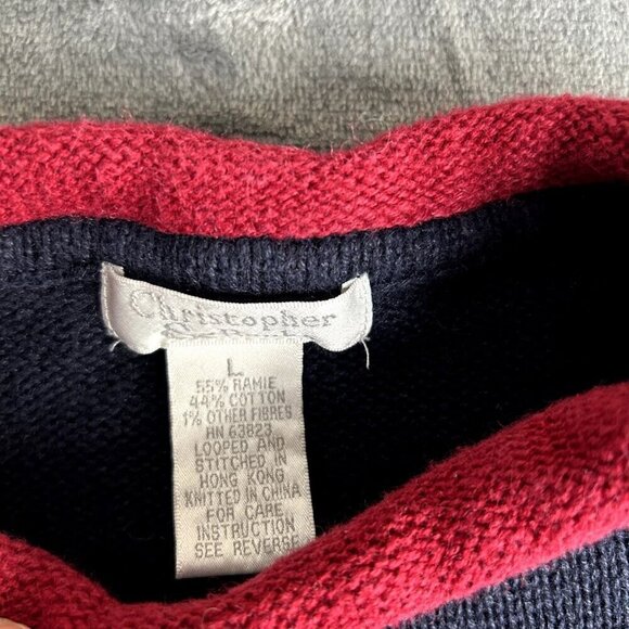 VTG Christopher & Banks Sweater American Flag Snowman Patriotic Blue Large - Picture 6 of 7